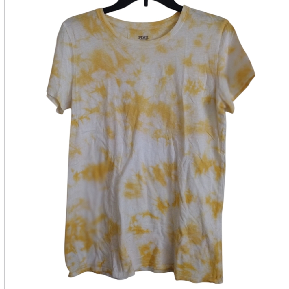 Pink Victoria's Secret yellow white 100% tie dye T-shirt size medium
